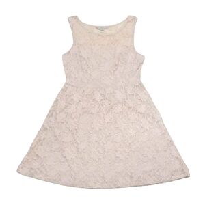 LC Lauren Conrad Cream Lace Dress Mini A-Line Pink Lacey Sleeveless Sheer Floral